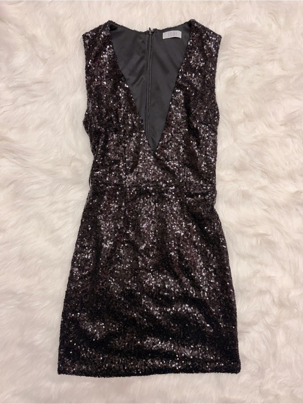 Tobi Black Sequin V-Neck Mini Dress